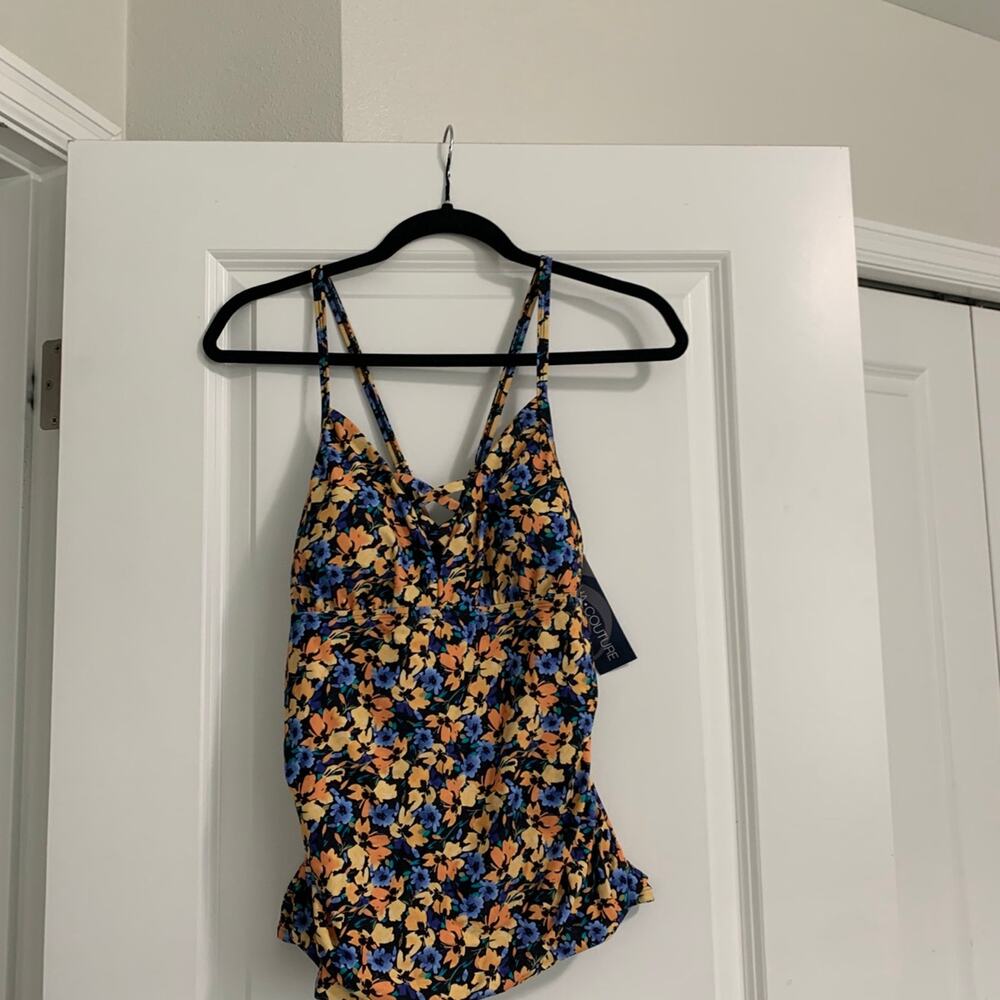 NEW Aqua Couture Black Multi Floral Swim top